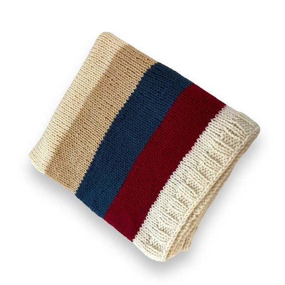 Handknit Pillow Cover Pillowcase Striped 27" x 22" Preppy Minimalist Lodge Ski - Picture 9 of 11